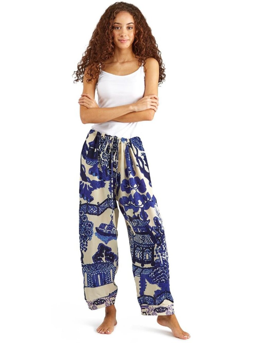 One Hundred Stars Lounge Wear Crepe Pants - Giant Willow Blue